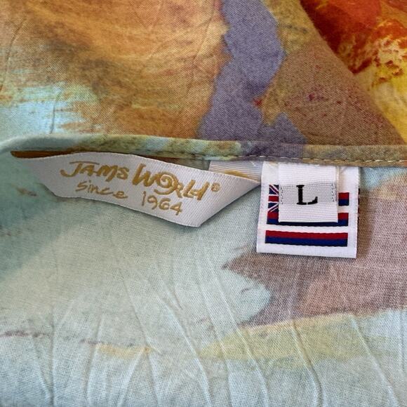 Jams World Tunic Top Womens Size Large Multicolor Peek a Boo Short Sleeve Rayon - Picture 5 of 7